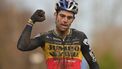 Belgian Wout Van Aert celebrates as he crosses the finish line to win the men elite race of the GP Sven Nys, the fourth stage (4/8) in the Trofee Veldrijden Cyclocross competition, Saturday 01 January 2022 in Baal, Belgium.
BELGA PHOTO DAVID STOCKMAN ** NETHERLANDS ONLY **