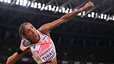 Belgium's athlete Nafissatou Thiam competes in the women's heptathlon shot put during the World Athletics Championships in Tokyo on September 19, 2025. 
Ben STANSALL / AFP
