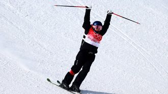 epa09757276 Anastasia Tatalina of Russia reacts after her final jump during Women's Freestyle Skiing Slopestyle final at the Zhangjiakou Genting Snow Park at the Beijing 2022 Olympic Games, Beijing municipality, China, 15 February 2022.  EPA/DIEGO AZUBEL