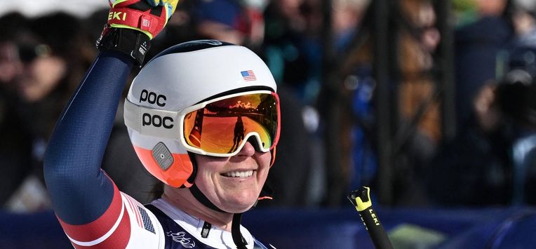 US' Breezy Johnson reacts in the finish area after competing in the women's downhill event during the Milano Cortina 2026 Winter Olympic Games at the Tofane Alpine Skiing Centre in Cortina d’Ampezzo on February 8, 2026. 
Tiziana FABI / AFP