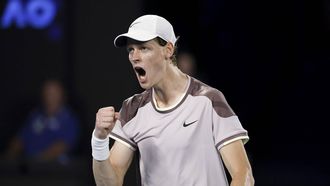 epa11110228 Jannik Sinner of Italy reacts during his Men's Singles final match against Daniil Medvedev of Russia at the 2024 Australian Open tennis tournament, in Melbourne, Australia, 28 January 2024.  EPA/MAST IRHAM