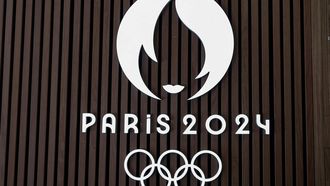 This photograph taken on August 14, 2023, shows a Paris 2024 Olympic Games logo at the headquarters of the Paris 2024 Organising committee (COJO) in Saint-Denis, northern Paris. 
BERTRAND GUAY / AFP