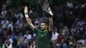 epa12508409 Novak Djokovic of Serbia celebrates after defeating Nuno Borges of Portugal (not pictured) during the Hellenic Championship ATP 250, in Athens, Greece, 06 November 2025.  EPA/YANNIS KOLESIDIS