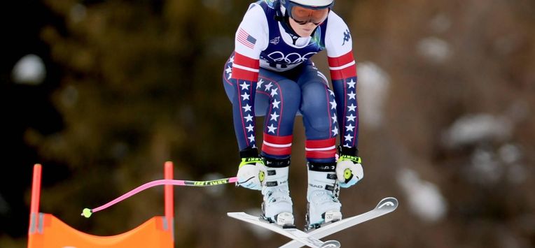 epa12708783 Lindsey Vonn of the USA competes in the training of the Women's Downhill of the Alpine Skiing competition, at the Milano Cortina 2026 Winter Olympic, Tofane ski centre in Cortina d'Ampezzo, Italy, 06 February 2026.  EPA/ANDREA SOLERO