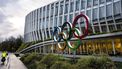epa11754093 The Olympic rings are pictured front of the Olympic House before the opening of the executive board meeting of the International Olympic Committee (IOC), at the Olympic House, in Lausanne, Switzerland, 03 December 2024.  EPA/JEAN-CHRISTOPHE BOTT