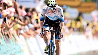 2023-07-13 17:17:26 epa10744084 US rider Matteo Jorgenson of Movistar Team after the 12th stage of the Tour de France 2023, a 168.8km race from Roanne to Belleville-en-Beaujolais, France, 13 July 2023.  EPA/CHRISTOPHE PETIT TESSON