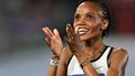 Kenya's Beatrice Chebet celebrates after winning the women's 5000m event of the Diamond League athletics meeting at the Olympic stadium in Rome on June 6, 2025. 
Tiziana FABI / AFP