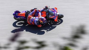 Prima Pramac Racing's Spanish rider Jorge Martin races during the qualifying session of the German Motorcycle Grand Prix at the Sachsenring racetrack in Hohenstein-Ernstthal, eastern Germany, on July 6, 2024. 
Radek Mica / AFP