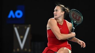 epa11107672 Aryna Sabalenka of Belarus in action during her Women’s Singles Final against Qinwen Zheng of China on Day 14 of the Australian Open tennis tournament in Melbourne, Australia, 27 January 2024.  EPA/JOEL CARRETT  AUSTRALIA AND NEW ZEALAND OUT