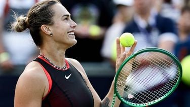 epa13044764 Berarus' Aryna Sabalenka celebrates winning her singles round of 16 match against Russia's Ekaterina Alexandrova at the WTA 500 Berlin Open tennis tournament at Steffi Graf Stadium, in Berlin, Germany, 17 June 2026.  EPA/FILIP SINGER