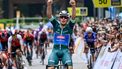 Belgium's Jasper Philipsen of Alpecin-Deceuninck celebrates as he crosses the finish line during the second Tour de France Singapore Criterium race in Singapore on October 29, 2023. 
Roslan RAHMAN / AFP