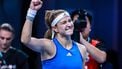 Czech Republic’s Karolina Muchova celebrates after defeating Ukraine’s Anhelina Kalinina in their women’s singles final match at the Billie Jean King Cup tennis tournament in Shenzhen, in China’s southern Guangdong province on September 27, 2026. 
CN-STR / AFP