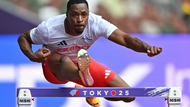 France's Wilhem Belocian clears a hurdle at the National Stadium in Tokyo on September 12, 2025, ahead of the World Athletics Championships. 
Andrej ISAKOVIC / AFP