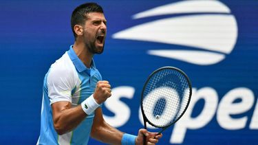 2023-09-05 21:59:58 Serbia's Novak Djokovic reacts while facing USA's Taylor Fritz during the US Open tennis tournament men's singles quarter-finals match at the USTA Billie Jean King National Tennis Center in New York City, on September 5, 2023. 
ANGELA WEISS / AFP