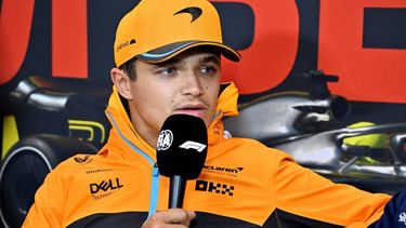 2023-07-27 15:13:21 McLaren's British driver Lando Norris talks during a press conference ahead of the Formula One Belgian Grand Prix at the Spa-Francorchamps circuit in Spa on July 27, 2023.  
John THYS / AFP