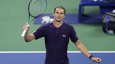 Germany’s Alexander Zverev celebrates after winning his men's singles second round tennis match against Britain’s Jacob Fearnley on day five of the US Open tennis tournament at the USTA Billie Jean King National Tennis Center in New York City, on August 28, 2025. 
CHARLY TRIBALLEAU / AFP