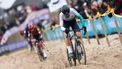 Dutch Joris Nieuwenhuis competes in the men elite race of the 'Noordzeecross' cyclocross cycling event in Middelkerke, the eighth and last race of the Superprestige competition, on February 8, 2025. 
DAVID PINTENS / Belga / AFP