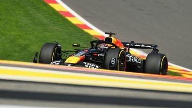 Red Bull Racing's Dutch driver Max Verstappen drives during the Sprint Race of the Formula One Belgian Grand Prix at the Spa-Francorchamps circuit in Spa, on July 26, 2025. 
Dimitar DILKOFF / AFP