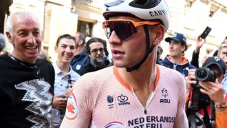 2023-08-06 17:41:56 Netherland's Mathieu van der Poel reacts after winning the men's Elite Road Race at the Cycling World Championships in Edinburgh, Scotland on August 6, 2023. men's Elite Road Race at the Cycling World Championships in Edinburgh, Scotland on August 6, 2023. Netherland's Mathieu van der Poel took first place in the race that began in Scotland's capital city, Edinburgh, and ended with a street circuit in Glasgow. Belgium's Wout van Aert came second with Slovenia's Tadej Pogacar finishing in third place.
Oli SCARFF / AFP