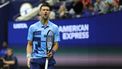 Serbia's Novak Djokovic reacts during his men's singles first round tennis match against Moldova's Radu Albot on day one of the US Open tennis tournament at the USTA Billie Jean King National Tennis Center in New York City, on August 26, 2024. 
CHARLY TRIBALLEAU / AFP