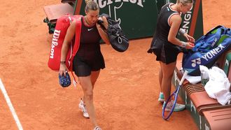 epa13013200 Aryna Sabalenka of Belarus (L) leaves after losing her Women's quarterfinal match against Diana Shnaider of Russia (R) at the French Open Grand Slam tennis tournament at Roland Garros in Paris, France, 03 June 2026.  EPA/TERESA SUAREZ
