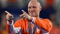 Netherlands' goalkeeper #26 Pirmin Blaak pose on the podium with his gold medal after the men's final field hockey match between Germany and the Netherlands during the Paris 2024 Olympic Games at the Yves-du-Manoir Stadium in Colombes on August 8, 2024. 
ARUN SANKAR / AFP