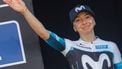 epa12014320 Third placed German rider Liane Lippert of Movistar Team celebrates on podium the Tour of Flanders one-day cycling race for Elite Women over 168,8 km from Oudenaarde to Oudenaarde, Belgium, 06 April 2025.  EPA/OLIVIER MATTHYS