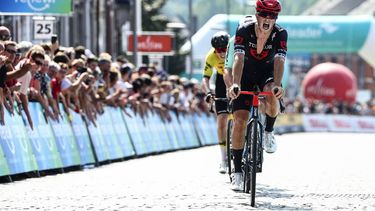 Tudor Pro Cycling Team Dutch rider Rick Pluimers crosses the finish line of the fifth and last stage of the 'Renewi Tour' multi-stage cycling race, from Menen to Geraardsbergen (202,5 km) on September 1, 2024.  The five-day race takes place in Belgium and the Netherlands. 
DAVID PINTENS / Belga / AFP