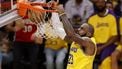 epa12008612 Los Angeles Lakers forward LeBron James dunks the ball during the third quarter of the NBA basketball game between the Golden State Warriors and the Los Angeles Lakers in Los Angeles, California, USA, 03 April 2025.  EPA/CAROLINE BREHMAN SHUTTERSTOCK OUT