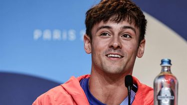 Britain's diver Tom Daley attends the World Aquatics Olympic press conference ahead of the Paris 2024 Olympic Games in Paris, on July 25, 2024. 
STEPHANE DE SAKUTIN / AFP