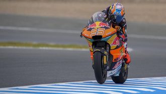epa12910950 Red Bull KTM Ajo rider Collin Veijer of Netherlands during a Moto2 practice session for Motorcycling Grand Prix of Spain at Angel Nieto circuit in Jerez de la Frontera, Spain, 24 April 2026. The Motorcycling Grand Prix of Spain takes place on 26 April 2026.  EPA/Roman Rios