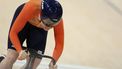 Netherlands' Hetty van de Wouw competes in the women's track cycling sprint qualifying round of the Paris 2024 Olympic Games at the Saint-Quentin-en-Yvelines National Velodrome in Montigny-le-Bretonneux, south-west of Paris, on August 9, 2024. 
Thomas SAMSON / AFP