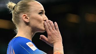 Netherlands' Sanne Wevers reacts after competing in the balance beam event of the artistic gymnastics women's qualification during the Paris 2024 Olympic Games at the Bercy Arena in Paris, on July 28, 2024. 
Lionel BONAVENTURE / AFP