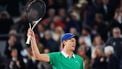 Italy's Jannik Sinner celebrates after winning his men's singles semi-final match against Serbia's Novak Djokovic on day 13 of the French Open tennis tournament on Court Philippe-Chatrier at the Roland-Garros Complex in Paris on June 6, 2025. 
Dimitar DILKOFF / AFP