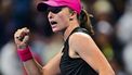 epa11161506 Iga Swiatek of Poland reacts against Elena Rybakina of Kazakistan during the Women's singles final of the Qatar Open tennis tournament in Doha, Qatar, 17 February 2024.  EPA/NOUSHAD THEKKAYIL