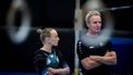 ROTTERDAM - Sanne Wevers en coach Vincent Wevers tijdens de kwalificatiewedstrijd voor de EK turnen. De Europese kampioenschappen vinden plaats in de Kroatische hoofdstad Zagreb. IRIS VAN DEN BROEK / ANP