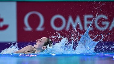 Netherland's Marloes Steenbeek competes in the final of the women's solo technical artistic swimming event during the 2024 World Aquatics Championships at Aspire Dome in Doha on February 3, 2024. 
Manan VATSYAYANA / AFP