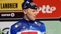 Soudal Quick-Step Belgian rider Tim Merlier celebrates in second place on the podium of the 'Classic Brugge-De Panne' men's elite one-day cycling race, 198,9 km from Brugge to De Panne, on March 20, 2024.  
DIRK WAEM / Belga / AFP