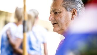 2023-08-23 10:24:34 VENLO - Hockeycoach Henk van Es van het Nederlands elftal tijdens een persbijeenkomst in aanloop naar de halve finale van het EK Hockey in Monchengladbach. ANP ROB ENGELAAR