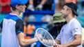 epa11241800 Jannik Sinner of Italy (L) shakes hands with Tallon Griekspoor of the Netherlands after winning their round of 32 men's singles match at the 2024 Miami Open tennis tournament, in Miami, Florida, USA, 24 March 2024.  EPA/CRISTOBAL HERRERA-ULASHKEVICH
