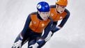 MILAAN - Xandra Velzeboer en Suzanne Schulting tijdens de kwart finales 1500 meter bij het shorttrack schaatsen in de Milano Ice Skating Arena op de Olympische Winterspelen van Milaan. SEM VAN DER WAL / ANP
