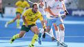 epa11878191 Jake Harvie (L) of Australia in action during the Men’s Hockey Pro League match between Australia and the Netherlands in Sydney, Australia, 06 February 2025.  EPA/MARK EVANS AUSTRALIA AND NEW ZEALAND OUT