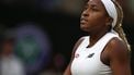 US player Coco Gauff reacts against USA's Emma Navarro during their women's singles fourth round tennis match on the seventh day of the 2024 Wimbledon Championships at The All England Lawn Tennis and Croquet Club in Wimbledon, southwest London, on July 7, 2024. Navarro won the match 6-4, 6-3.
HENRY NICHOLLS / AFP