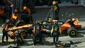 McLaren's British driver Lando Norris stands in the pit after clashing with Red Bull Racing's Dutch driver Max Verstappen during the Formula One Austrian Grand Prix on the Red Bull Ring race track in Spielberg, Austria, on June 30, 2024. 
Jure Makovec / AFP