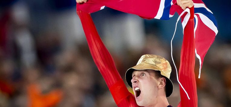 HEERENVEEN - Sander Eitrem (NOR) in actie op de 10000 meter allround mannen tijdens de laatste dag van de WK allround en sprint in ijsstadion Thialf. SEM VAN DER WAL / ANP