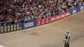 2023-08-06 20:23:42 Belgium's Lotte Kopecky celebrates winning the women's Elite Elimination Race at the Sir Chris Hoy velodrome during the UCI Cycling World Championships in Glasgow, Scotland on August 6, 2023. 
Adrian DENNIS / AFP