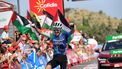 Team Décathlon-AG2R La Mondiale's Ben O'Connor celebrates crossing the finish line in first place at the end of the stage 6 of La Vuelta a Espana cycling tour, a 185.5 km race between Jerez de la Frontera and Yunquera, on August 22, 2024.   
CRISTINA QUICLER / AFP