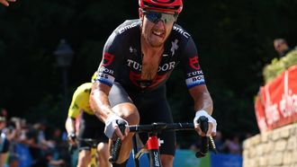 Italian Matteo Trentin of Tudor Pro Cycling Team competes in the fifth stage of the 'Renewi Tour' multi-stage cycling race, from Menen to Geraardsbergen (202,5 km) on September 1, 2024.  
DAVID PINTENS / Belga / AFP