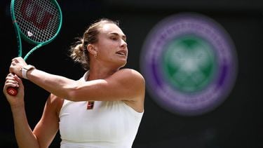 Belarus's Aryna Sabalenka returns to US player McCartney Kessler during their women's singles second round tennis match on the third day of the 2026 Wimbledon Championships at The All England Lawn Tennis and Croquet Club in Wimbledon, southwest London, on July 1, 2026. 
HENRY NICHOLLS / AFP