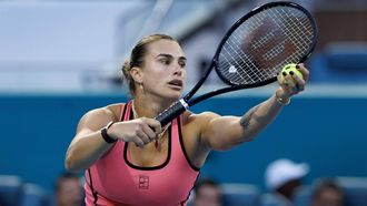 epa12849969 Aryna Sabalenka of Belarus prepares to serve against Hailey Baptiste of USA during their Women's Quarterfinal match at the 2026 Miami Open tennis tournament in Miami, Florida, USA, 25 March 2026.  EPA/CRISTOBAL HERRERA-ULASHKEVICH